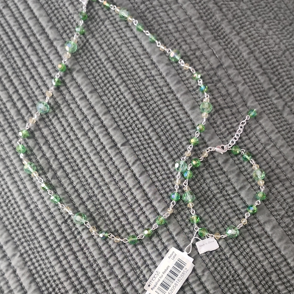Macy's Elegant Green and Silver Necklace Set